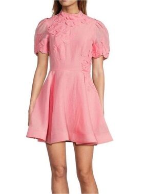 Antonio Melani Iris Linen Blend Floral Appliqué Mockneck Dress